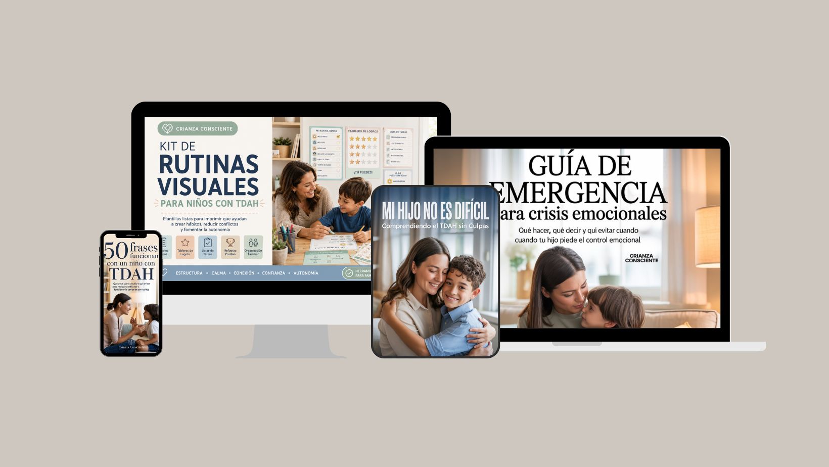 Paquete completo: ebook Mi Hijo No Es Difícil, kit de rutinas visuales, guía de emergencia para crisis emocionales y bonos para padres de niños con TDAH